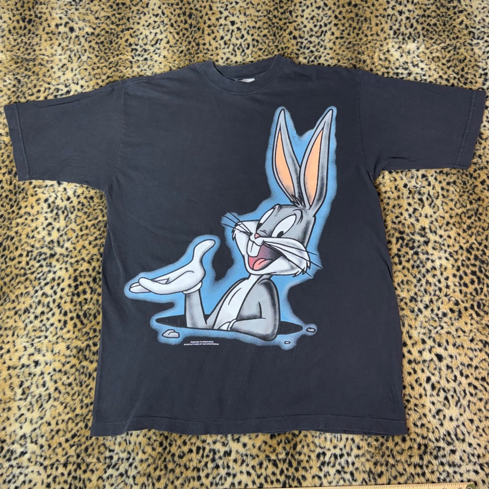 Vintage 1995 Bugs Bunny Looney Tunes Shirt Sun Sportswear Black Large 90s